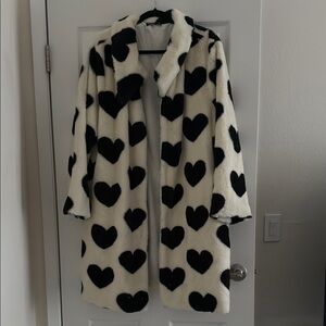 Heart Patterned Faux Fur Coat